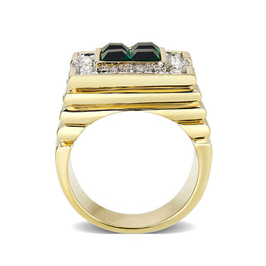 LO5M088 - Ion Gold Plating Brass Ring with Synthetic Glass  in Green