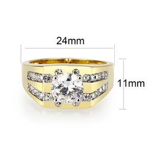 LO5M090 - Ion Gold Plating Brass Ring with AAA Grade CZ  in Clear