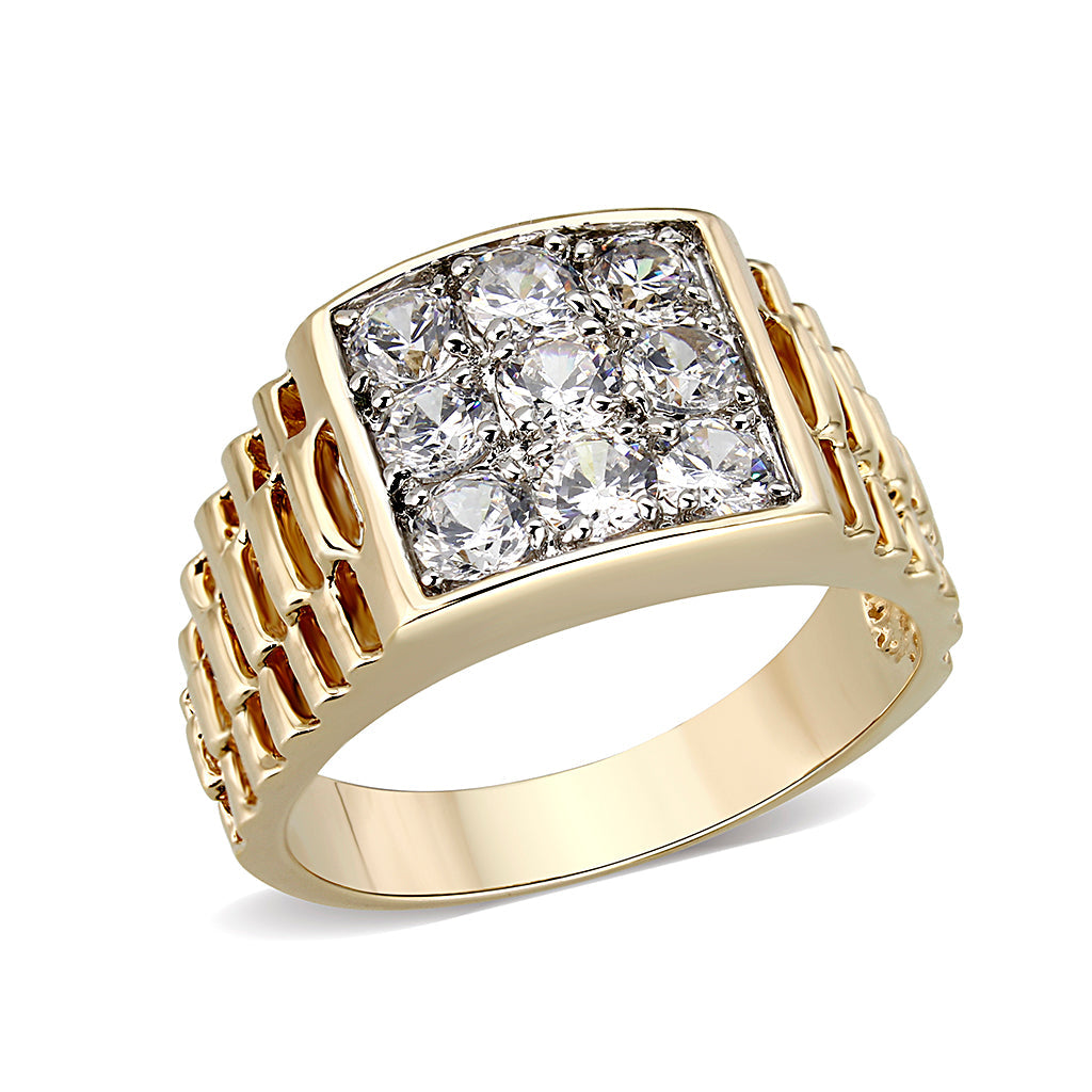 LO5M091 - Ion Gold Plating Brass Ring with AAA Grade CZ  in Clear