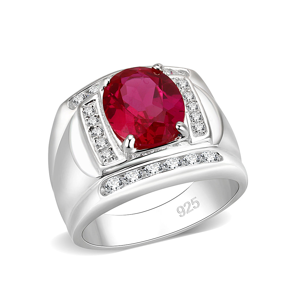 LO5S092 -  Sterling Silver Ring with CZ  in Red No Plated