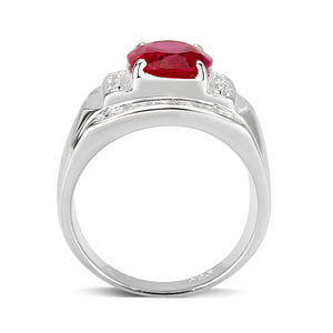 LO5S092 -  Sterling Silver Ring with CZ  in Red No Plated