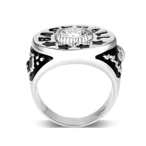 LO5S166- Sterling Silver   Ring with Clear CZ   High Polished(No Plated)