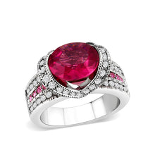Load image into Gallery viewer, LO5W040 - Rhodium Brass Ring with CZ in Red