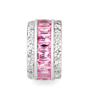 LO5W043- Rhodium Plated Brass Ring with CZ IN Pink
