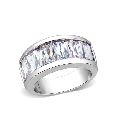 LO5W103- Rhodium Plated Brass Ring with CZ In Pink