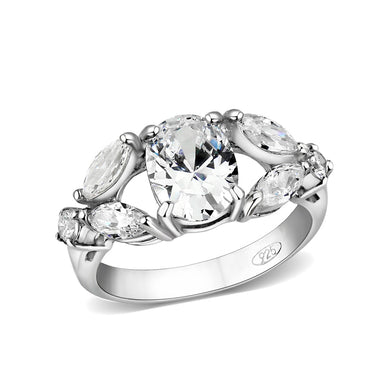 LO5S074- Sterling Silver Ring with CZ In Clear High Polished( NO Plating)