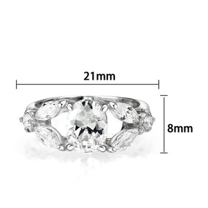 LO5S074- Sterling Silver Ring with CZ In Clear High Polished( NO Plating)