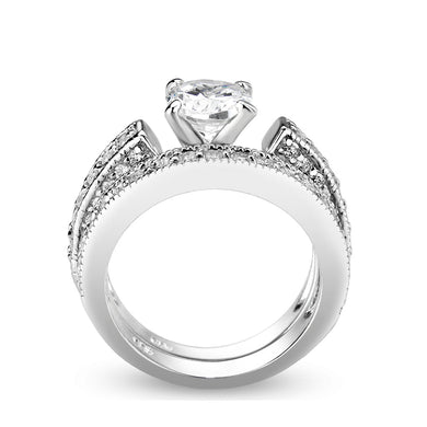 LO5S075- Sterling Silver Ring with CZ In Clear High Polished( NO Plating)