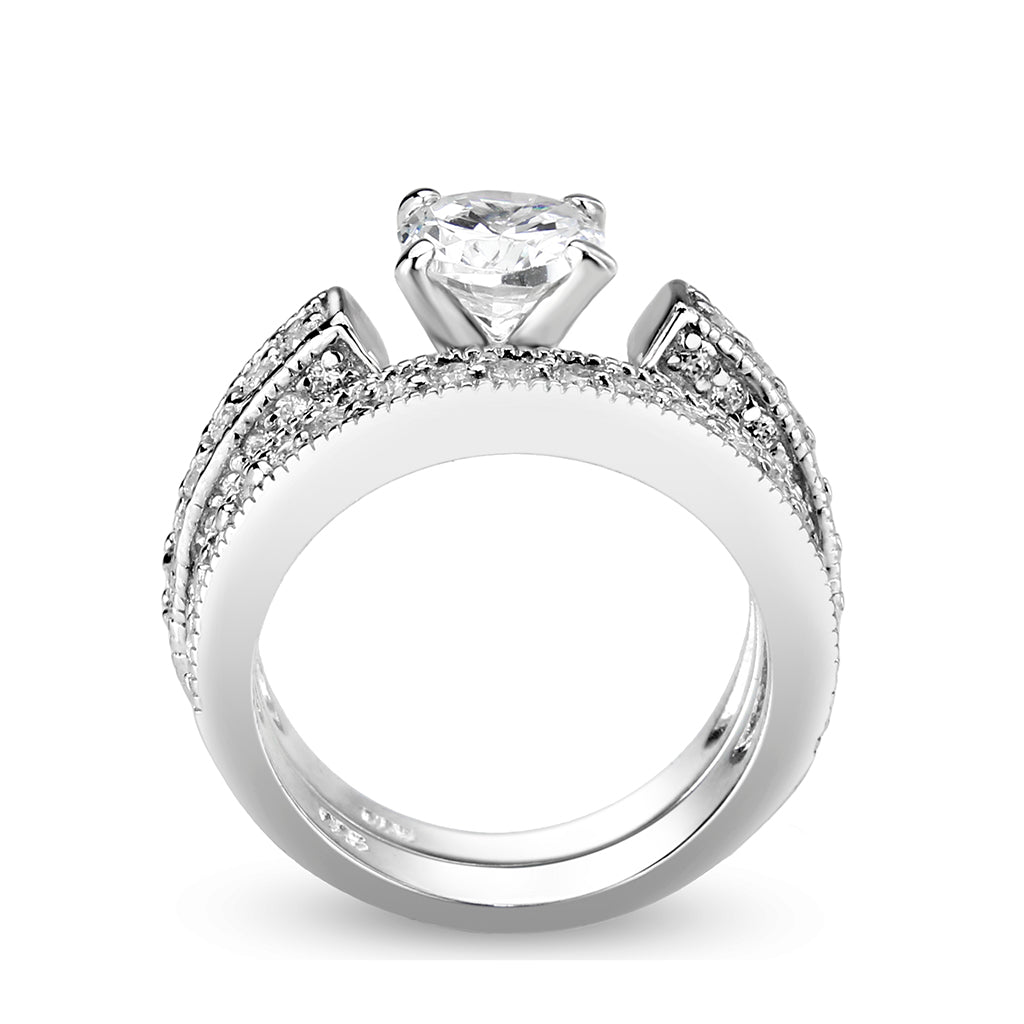LO5S075- Sterling Silver Ring with CZ In Clear High Polished( NO Plating)