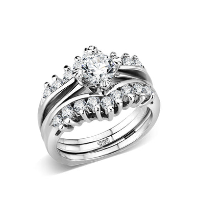 LO5S076- Sterling Silver Ring with CZ In Clear High Polished( NO Plating)