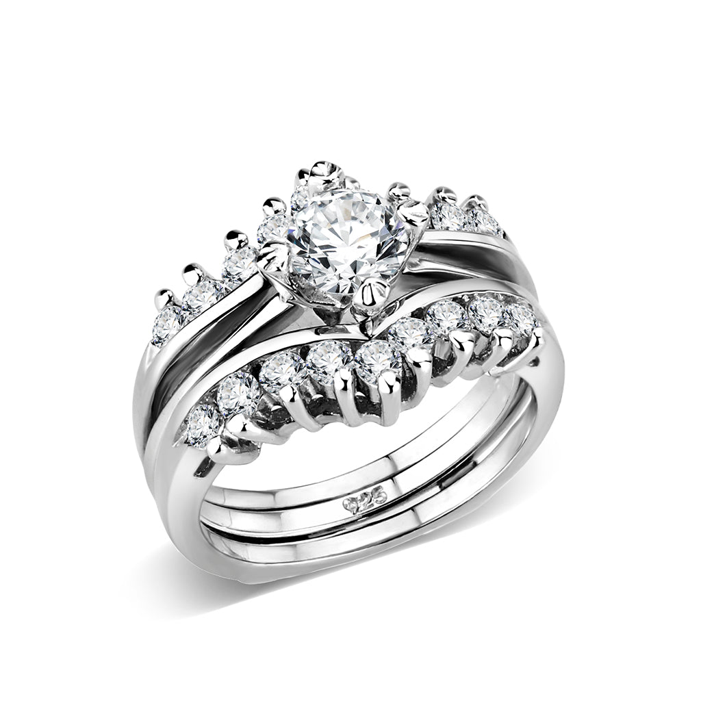 LO5S076- Sterling Silver Ring with CZ In Clear High Polished( NO Plating)