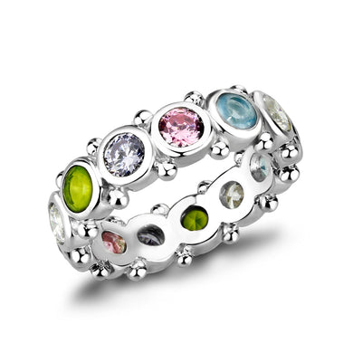 LO5S077- Sterling Silver Ring with CZ In Multi-Color High Polished( NO Plating)