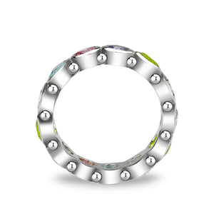 LO5S077- Sterling Silver Ring with CZ In Multi-Color High Polished( NO Plating)