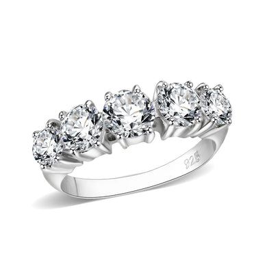 LO5S078- Sterling Silver Ring with CZ In Clear High Polished( NO Plating)