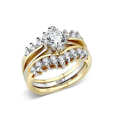 LO5S079- Sterling Silver Ring with CZ In Clear Two-Tone