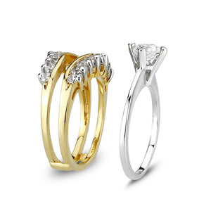 LO5S079- Sterling Silver Ring with CZ In Clear Two-Tone