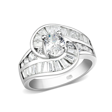 LO5S080- Sterling Silver Ring with CZ In Clear High Polished( No Plating)