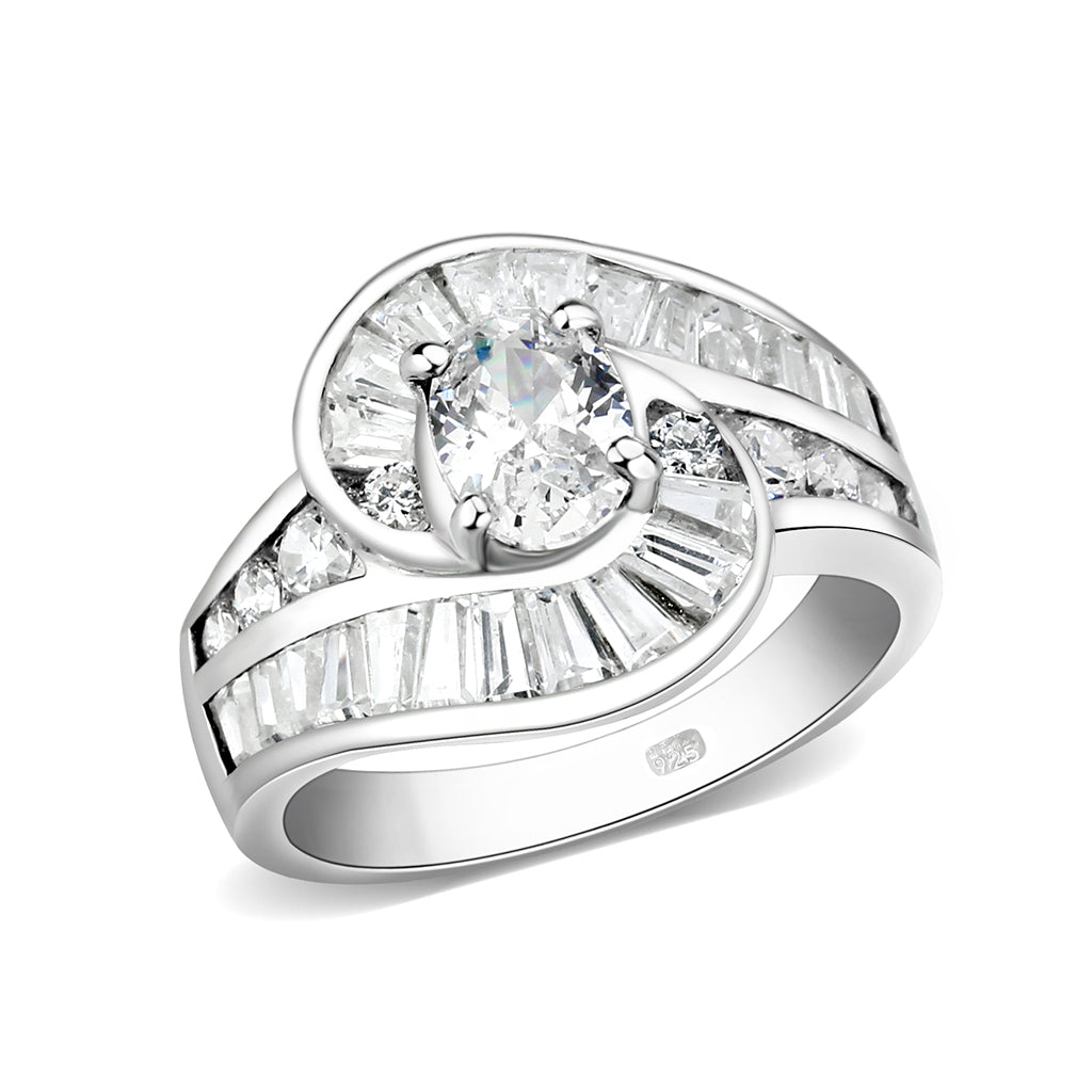 LO5S080- Sterling Silver Ring with CZ In Clear High Polished( No Plating)