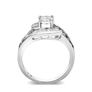 LO5S080- Sterling Silver Ring with CZ In Clear High Polished( No Plating)