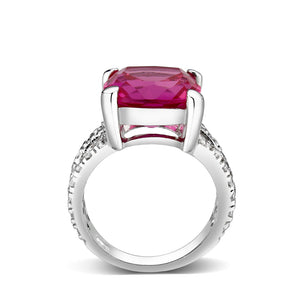 LO5S084- Sterling Silver Ring with CZ In Ruby High Polished( NO Plating)