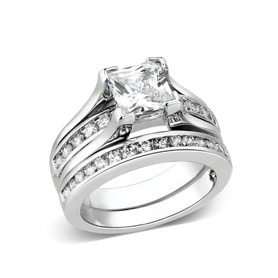 LO5W096- Rhodium Plated Brass Ring with CZ In Clear