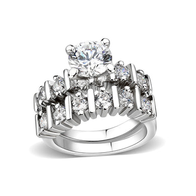 LO5W098- Rhodium Plated Brass Ring with CZ In Clear