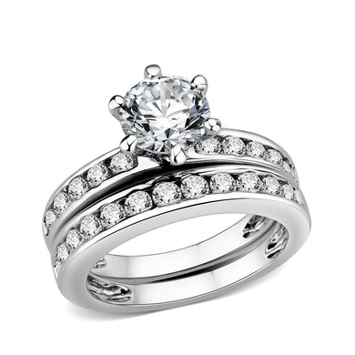 LO5W100- Rhodium Plated Brass Ring with CZ In Clear