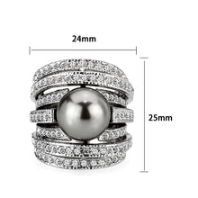 Load image into Gallery viewer, LO5W104- Rhodium Plated Brass Ring with Pearl In Black