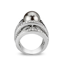 Load image into Gallery viewer, LO5W104- Rhodium Plated Brass Ring with Pearl In Black