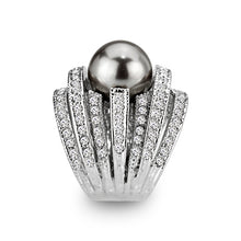 Load image into Gallery viewer, LO5W104- Rhodium Plated Brass Ring with Pearl In Black