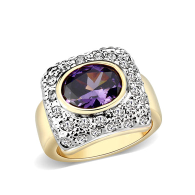 LO5W105- Gold Plated Brass Ring with CZ In Amethyst