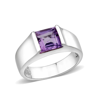 LO5S228- Sterling Silver Ring with CZ In Amethysts High Polished( NO Plating)