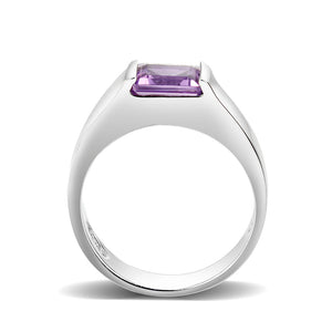LO5S228- Sterling Silver Ring with CZ In Amethysts High Polished( NO Plating)