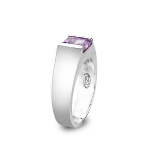 LO5S228- Sterling Silver Ring with CZ In Amethysts High Polished( NO Plating)