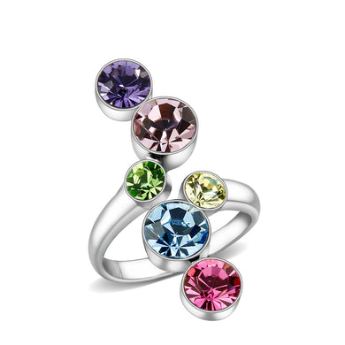 LO5S231- Sterling Silver Ring with CZ In Multi Color High Polished( NO Plating)