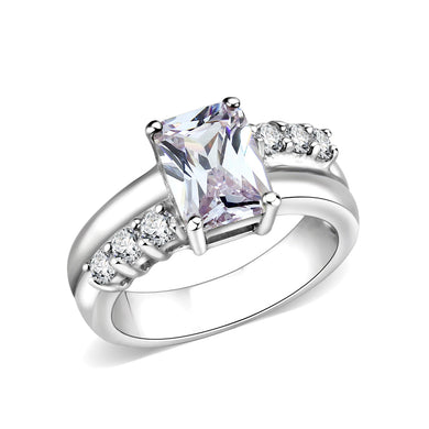 LO5S233- Sterling Silver Ring with CZ In Clear High Polished( NO Plating)