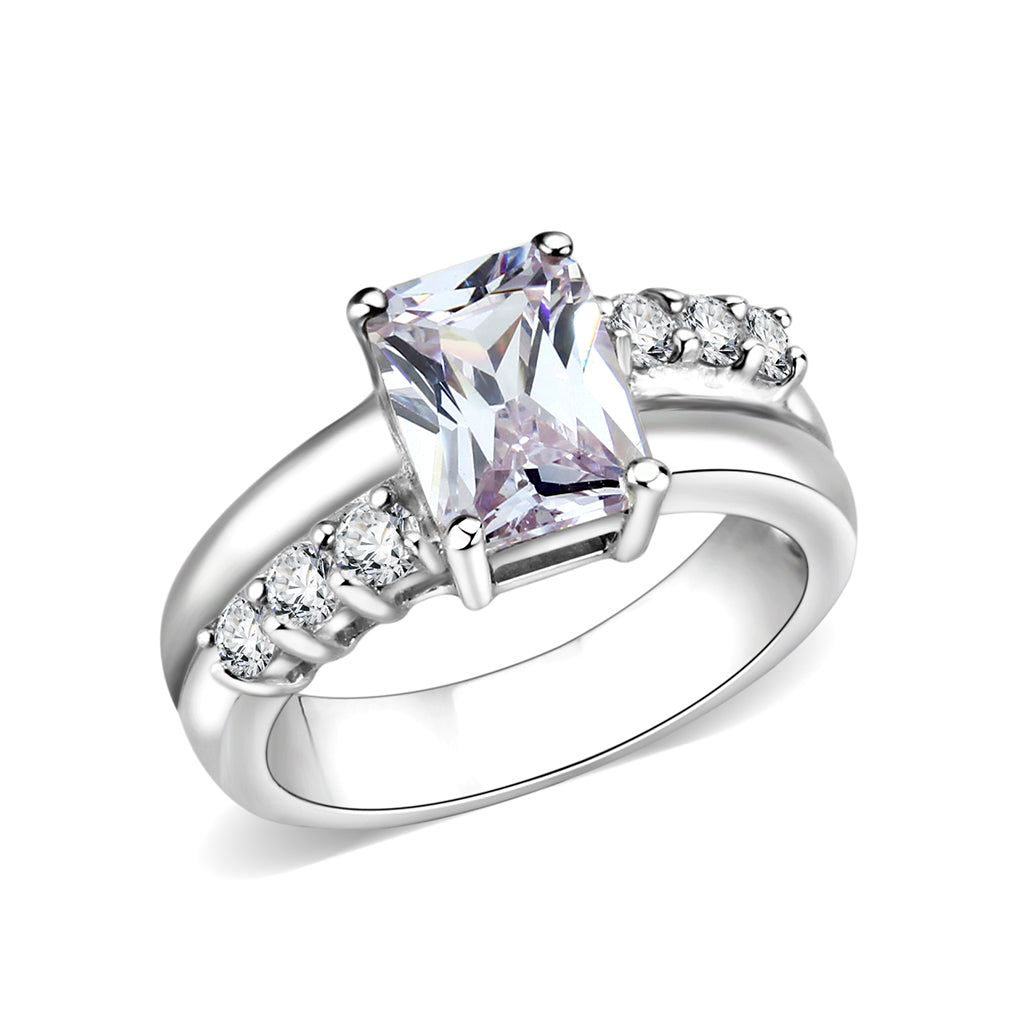LO5S233- Sterling Silver Ring with CZ In Clear High Polished( NO Plating)