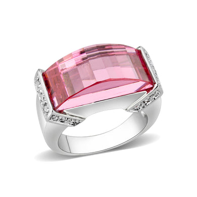 LO5W235- Brass Ring with CZ In Pink Rhodium Plated