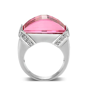 LO5W235- Brass Ring with CZ In Pink Rhodium Plated