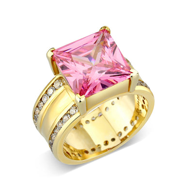 LO5W237-  Brass Ring With CZ in Pink Gold Plated