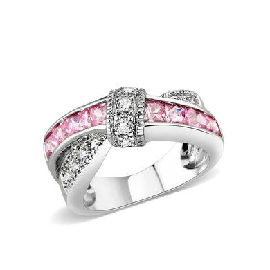 LO5W238-  Brass Ring With CZ in Pink Rhodium Plated
