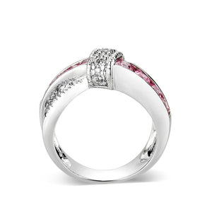 LO5W238-  Brass Ring With CZ in Pink Rhodium Plated