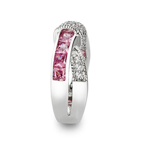 LO5W238-  Brass Ring With CZ in Pink Rhodium Plated