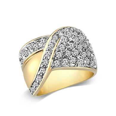 LO5W240-  Brass Ring With Synthetic Glass  in Clear Gold Plated