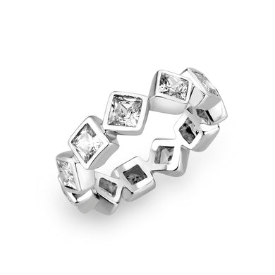 LO5W241-  Brass Ring With CZ  in Clear Rhodium Plated