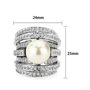 LO5W242-  Brass Ring With Pearl  in White  Rhodium Plated