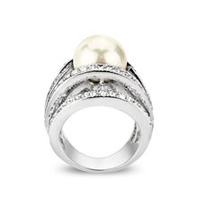 Load image into Gallery viewer, LO5W242-  Brass Ring With Pearl  in White  Rhodium Plated