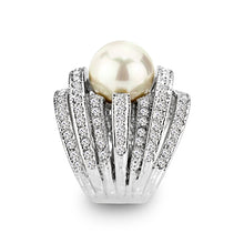 Load image into Gallery viewer, LO5W242-  Brass Ring With Pearl  in White  Rhodium Plated