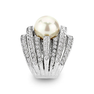LO5W242-  Brass Ring With Pearl  in White  Rhodium Plated