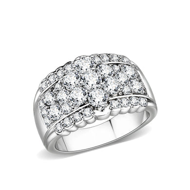LO5W243-  Brass Ring With CZ  in Clear Rhodium Plated